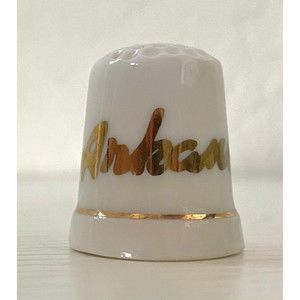 Vintage Arkansas Thimble White and Gold Miniature Home Decor